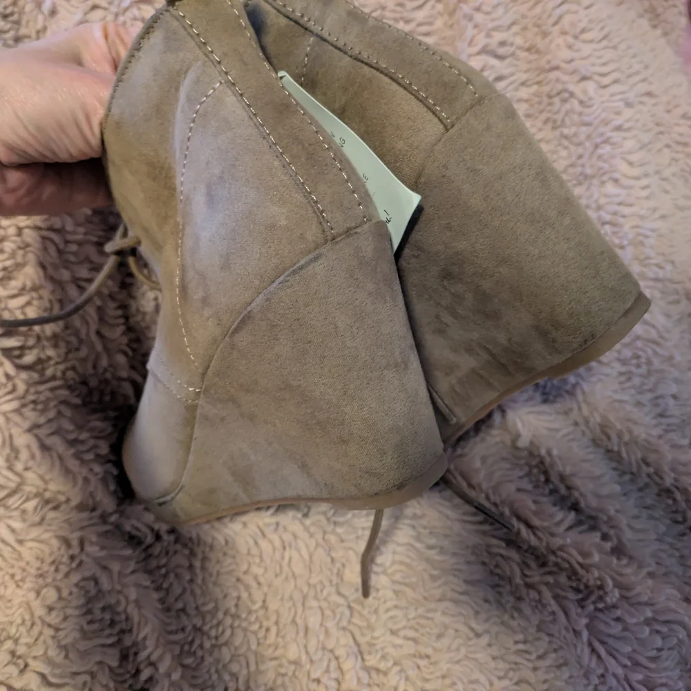 Taupe Lace-Up Wedge Ankle Booties | Soft Suede | Size 8